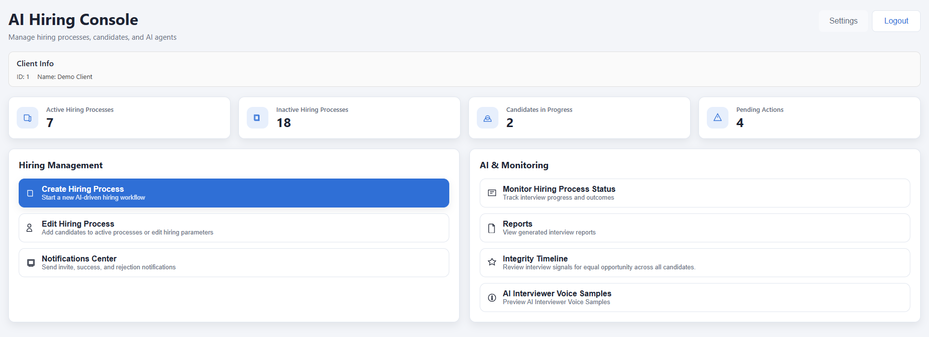 AI Hiring Console screenshot